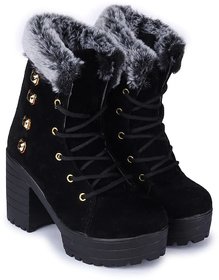 Funku Fashion High Ankle Black Suede Women Boots