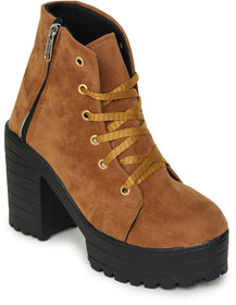 Funku Fashion Side Chain Tan Suede Lace Up Boots