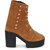 Funku Fashion Side Studs Tan Suede Lace up Calf Length Boots