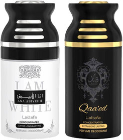 Lattafa Ana Abiyedh + QAEED 250ml Deodorant Perfumed Bodyspray for Men and Women Combo Pack of 2