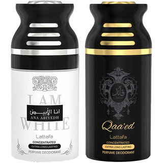 Lattafa Ana Abiyedh + QAEED 250ml Deodorant Perfumed Bodyspray for Men and Women Combo Pack of 2