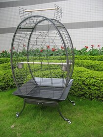 Bird Cage Oval-Egg Shape for Macaw Cockatoo Eclectus Grey Parrot Sun Conure (Open Perch Roof) White Colour