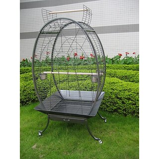 Bird Cage Oval-Egg Shape for Macaw Cockatoo Eclectus Grey Parrot Sun Conure (Open Perch Roof) White Colour