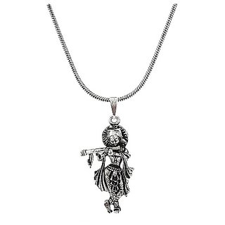                       Silver Plated Lord krishna ji Pendant with Chain for Men & Women by Men & Women                                              