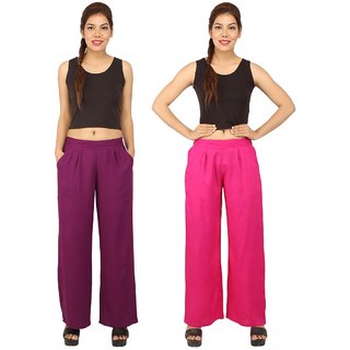                       Chinmaya Women's Solid Regular Fit Rayon Staple Palazzo (Purple And Pink) ( Pack Of 2)                                              