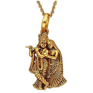                       JAIPUR GEMSTONE  -Gold Plated Radha krishna Pendant Certified Purity pendant (Without Chain) unisex                                              