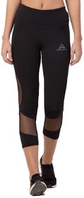 Threadstone Women's Black Plain Spandex Active Wear/Leggings