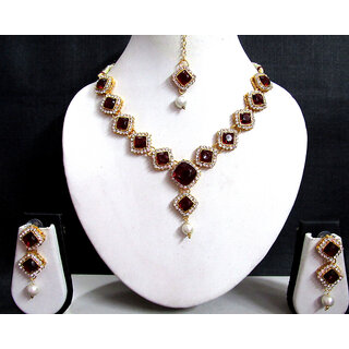 Maroon Square Stone Necklace Set Maroon Square Stone Necklace Set
