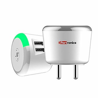 Portronics Adapto 469 POR-469 Wall Charger with Safe Time Control Auto Cut-Off LED Indicator Smart Plug 3.1A Quick Charging Dual USB Port (White)