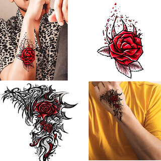 Buy Large Flower Temporary Tattoos Sketch Flower Blossom Peony Rose Fake  Tattoo Stickers Waterproof Black Flower Tattoos Body Art for Women Girl  8Sheet Online at desertcartINDIA