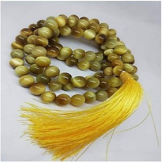 Designer Cat's Eye  Stone Beads Single Line Mala for Pooja japaby Ratan Bazaar
