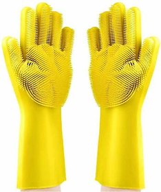 SiddiCreation Silicone Gloves For Dishwashing ( yellow ) Wet and Dry Glove  multicolours