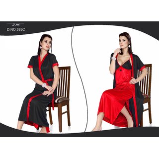                       women's 2pc Sleepwear set nighty  overcoat 385c Black  Red Night dress new bed fun Daily Lounge Nightie                                              