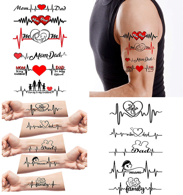 voorkoms Mom and Dad heart shape with wings , Mom Heart with Dad,Mom Dad  Love of Child , Mom Dad beautiful love of Child Tattoo men&women Waterproof  temporary tattoo for all boys