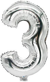 16 inch Numerical 3 Silver Balloon for baby shower, birthday, annversary, wedding decoration, balloon bouquet,