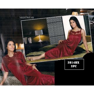                       women's 2pc Sleepwear set Babydoll  overcoat 2814 Maroon Night dress new bed fun Daily  Nightie  Robe                                              