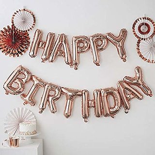                       Hippity Hop Happy Birthday Foil Balloon Set For Party (Pack Of 13 Letters, Rose Gold)                                              