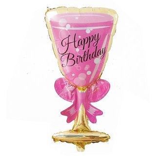                       HIPPITY HOP Decoration Champagne Glass Happy Birthday Print Balloon, Large Size 36 inch Thickened Foil Helium Balloons                                              