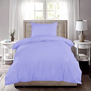                       Purple Satin Strip Cotton Single Bedsheet with 1 Pillow Covers                                              
