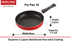 Nirlon Aluminium Non-Stick Fry Pan, 20 cm, Red and Black