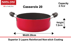 Nirlon Non-Stick Aluminium Gas Compatible Casserole  Red Colour  2.1Ltr