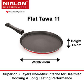 Nirlon Non-Stick Aluminium Gas Compatible Durable Flat Dosa Tawa 26cm with Screw Bakelite Handle