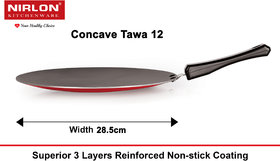 Nirlon Non-Stick Aluminium Gas-Compatible Cookware Concave Roti Tawa 28cm, Red and Black