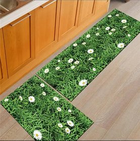 Delight Zone Digital Printed Luxury Washable Anti Skid Kitchen Floor Mat Combo, Set of 2 Pcs, Large Mat(18x55 In) Small Mat(17x26 In)