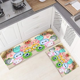 Delight Zone Digital Printed Luxury Washable Anti Skid Kitchen Floor Mat Combo, Set of 2 Pcs, Large Mat(18x55 In) Small Mat(17x26 In)