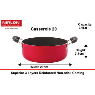 Nirlon Non-Stick Aluminium Gas Compatible Casserole  Red Colour  2.1Ltr