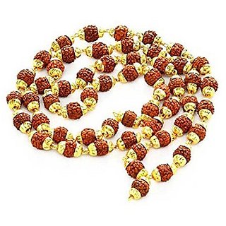                       Gold Plated Caps Rudraksh Beads  Mala by Ceylonmine                                              