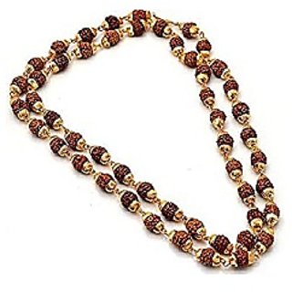                      Ceylonmine - Mala Shiva God Gold Plated Caps Rudraksh Mala Chain                                              