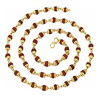                       Rudraksha Golden Cap Brass Mala For Japa And Wear For Men And Women By Cey                                              