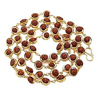                       Rudraksha Beads Mala Gold Plated Caps 5 Mukhi  Face for Men and Women by Ceylonmine                                              