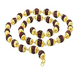                       Rudraksha Beads Mala Gold Plated Caps 5 Mukhi Face for Men and Women by Ceylonmine                                              