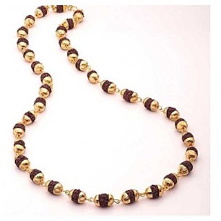                      Gold Plated Caps Shiva God Rudraksha Mala Long Chain For Men And Boys By Ce                                              