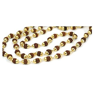                       Ceylonmine - Mala Shiva God Gold Plated Caps Rudraksh Mala Chain                                              