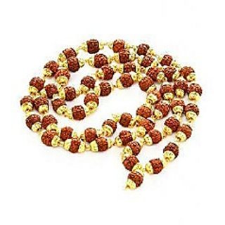                       Rudraksha Beads Mala Gold Plated Caps 5 Mukhi Face For Men And Women By Cey                                              