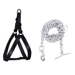 smart doggie combo of chest belt and chain for large dog black colour (12no.,chain lenght-5ft)