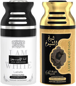 Lattafa Ana Abiyedh+SheikhShuyukhLuxe 250ml Deodorant Bodyspray Combo Pack of 2