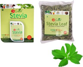 So Sweet Stevia Combo of 100 Stevia Tablets and Stevia 25 gm Leaf Pack 100 Natural Sweetener - Sugar free