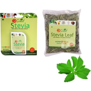                       So Sweet Stevia Combo of 100 Stevia Tablets and Stevia 25 gm Leaf Pack 100 Natural Sweetener - Sugar free                                              