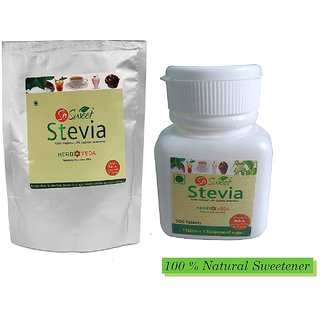                       So Sweet Stevia Tablets 500 + Stevia White Powder 100 Natural - Sugar Free                                              