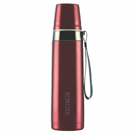 Borosil Hydra Insulated Prism 650 ml Flask  (Pack of 1, Red, Steel)