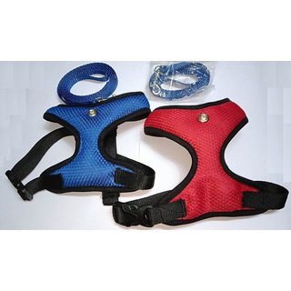 Cat Vest Body Harness Soft  Cosy 2 pcs Blue  Red with Lease SizeMedium-NeckSize 32 cm Circumferences-PLS Check size