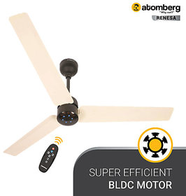 Atomberg Renesa 1200 mm BLDC Motor with Remote 3 Blade Ceiling Fan (Ivory and Black, Pack of 1)