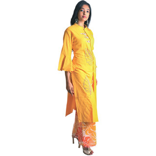 Asti Twam Fashion Yellow cotton muslin designer kurti and palazzo set