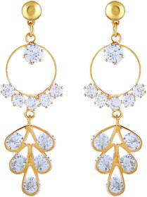 Asmitta Glittery Round Shape With White Stone Gold Plated Dangler Earring For Women