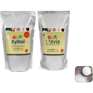                       So Sweet Stevia Powder  Xylitol Powder 100 Natural Sweetener - Sugar Free (Pack of 2)                                              