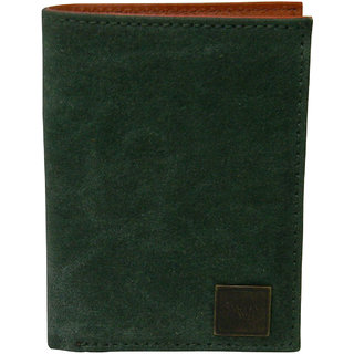 CANVAS and AWL Waxed Canvas and Leather Slim Bifold Unisex Wallet (Green)